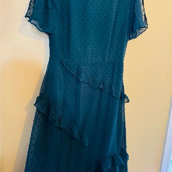 Lulu's Green Asymmetrical Ruffled Wrap Dress - Picture 6 of 9